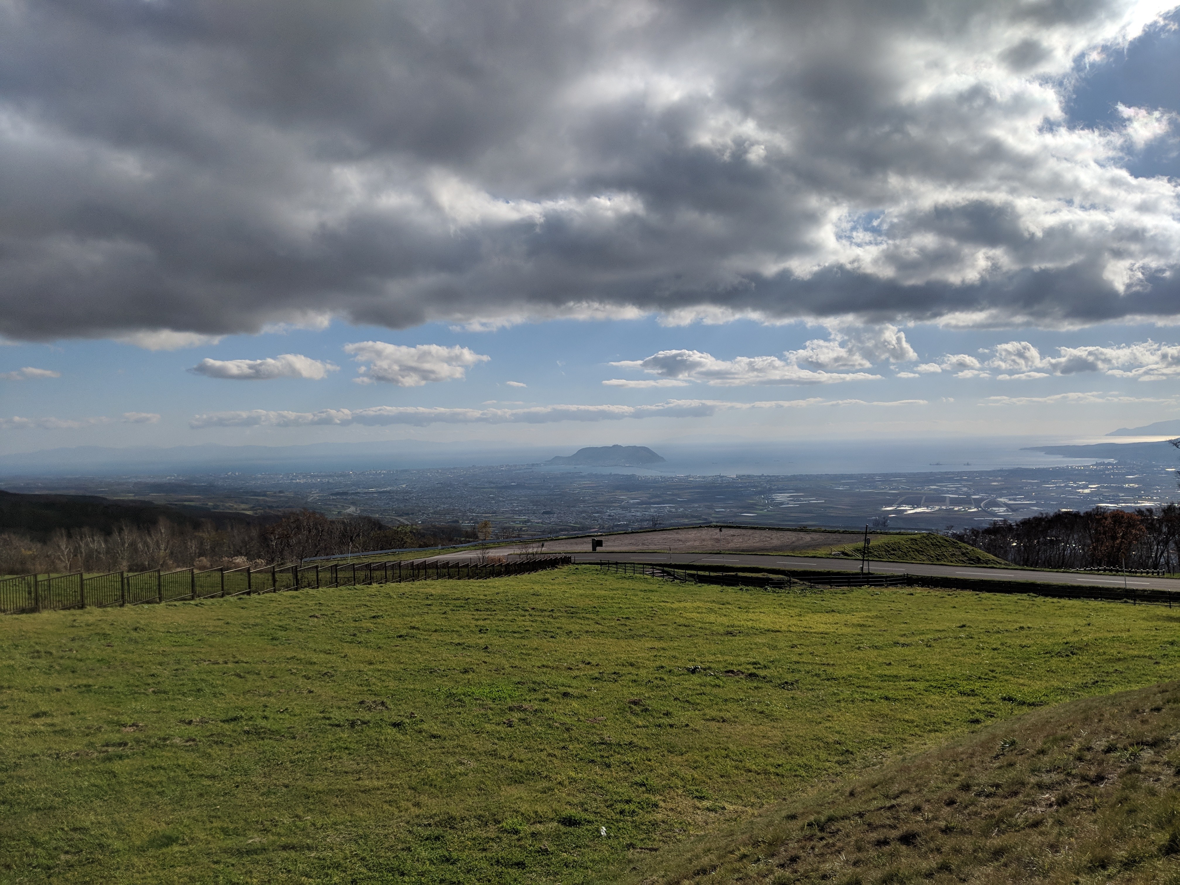The view from the Shirotai Pasture Observatory, with Mt. Hakodate in the distance