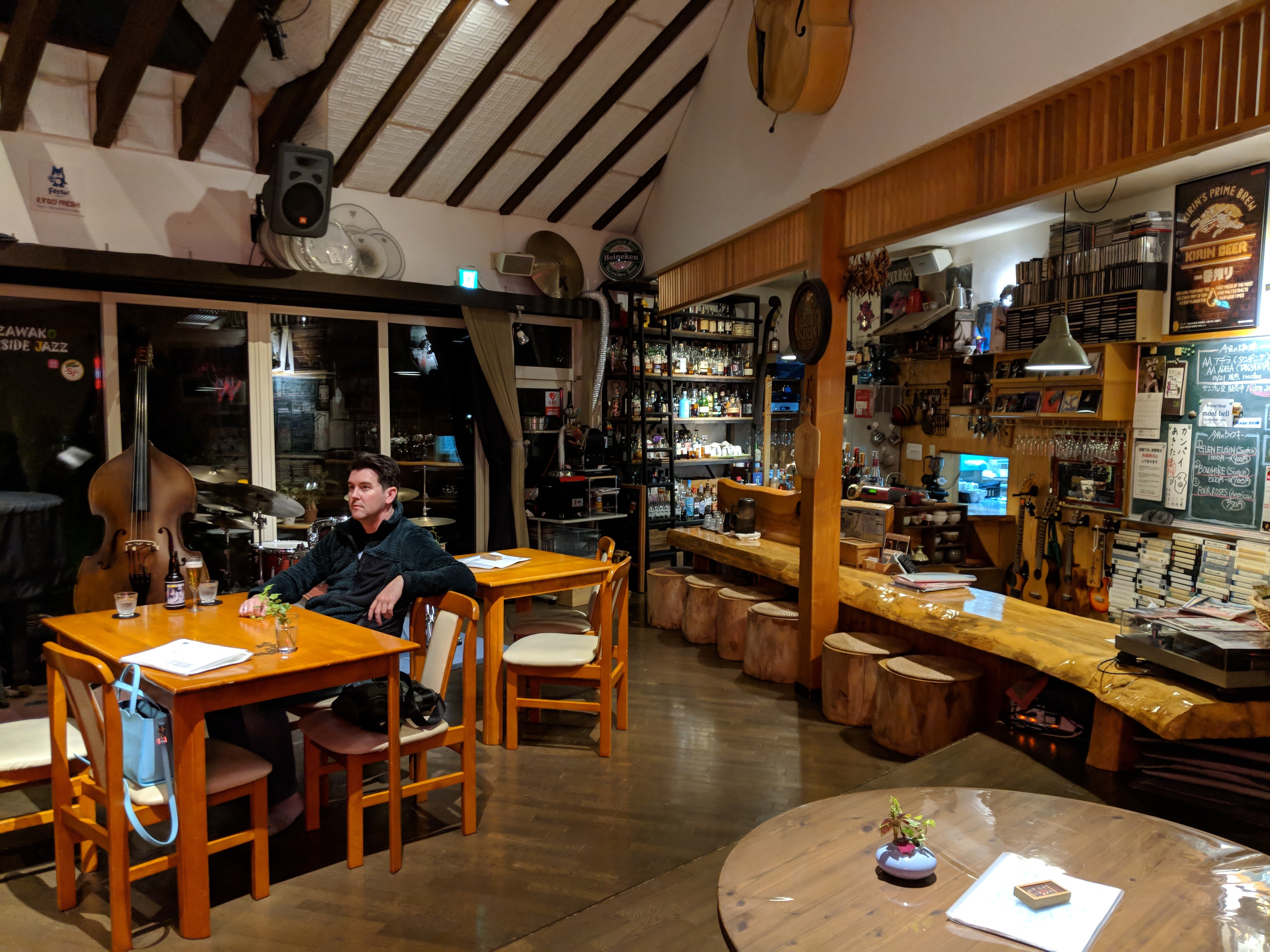 The B&B's restaurant, with upright bass, drums, and a bunch of sound-proofing on the ceiling