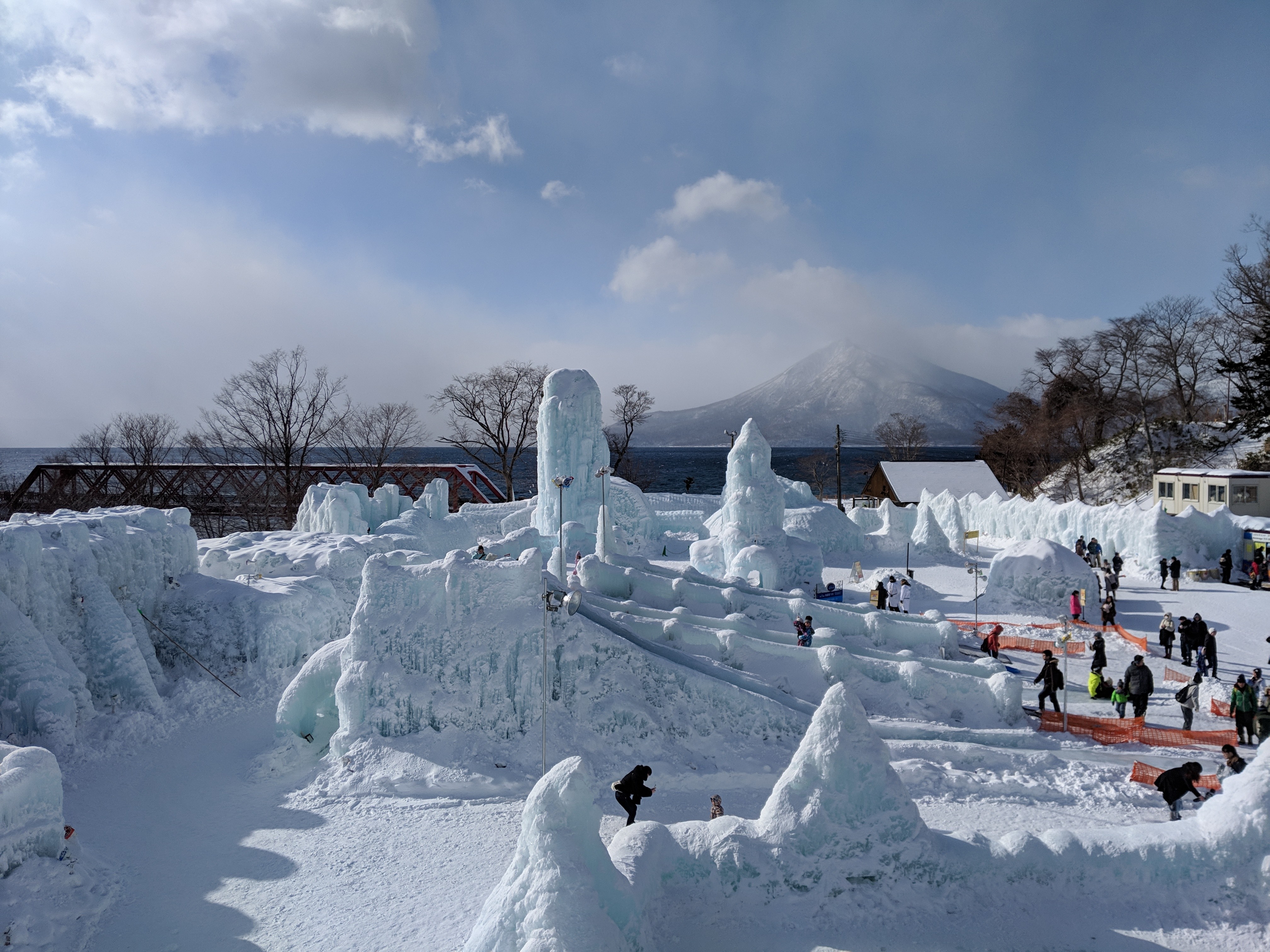 The ice festival with Mount Eniwa in the background